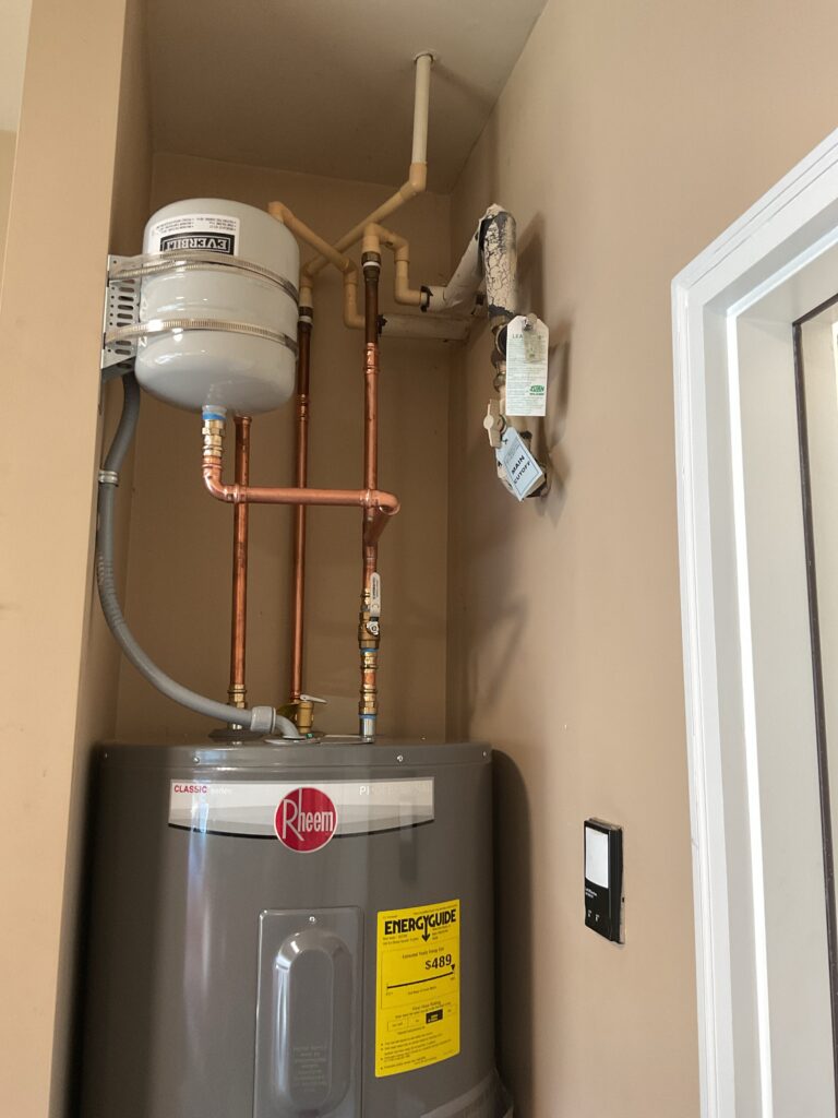 Traditional water heater in basement